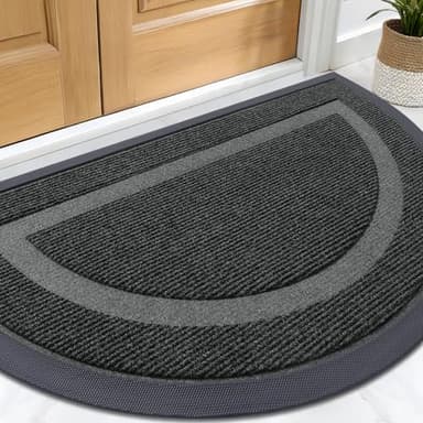 OLANLY Half Circle Door Mat Indoor Outdoor Entrance Welcome, Waterproof All-Season, All-Weather Doormat, Sturdy Natural Rubber, Low Profile, Easy Clean Patio Porch Entryway Mat, 29.5x17, Black - Image 1