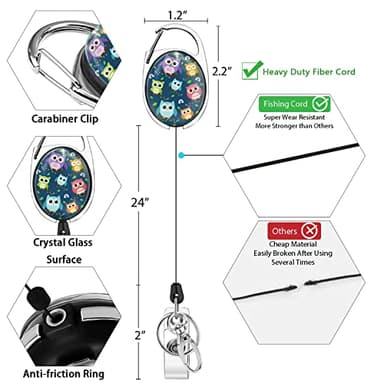 Cute Owl Lanyards for Id Badges, Retractable ID Badge Holder with Detachable Lanyard, Fashionable Badge Reel Heavy Duty with Carabiner Clip, Nurse Teacher Office Gifts - Image 6