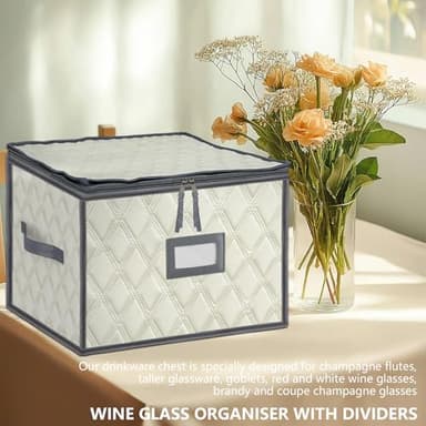 VERONLY Christmas Stemware Storage Cases with Dividers- Holds 12 Wine Glass Storage or Crystal Glassware Containers, China Storage Containers with 2 Handles and Label Window -Set of 1 Beige - Image 6
