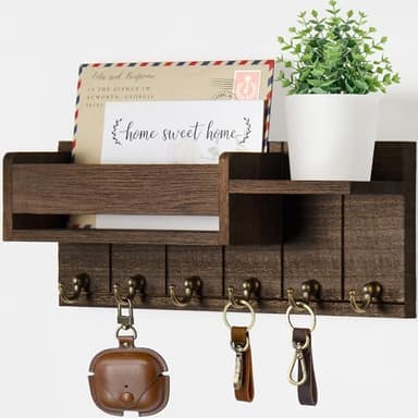 RelaxScene Key Holder Wall Mount - Decorative Key Rack and Mail Organizer with 6 Key Hooks - Wooden Key Hanger with Shelf for Living Room Decor - Rustic Farmhouse Home Entryway Aesthetic Essentials - Image 1