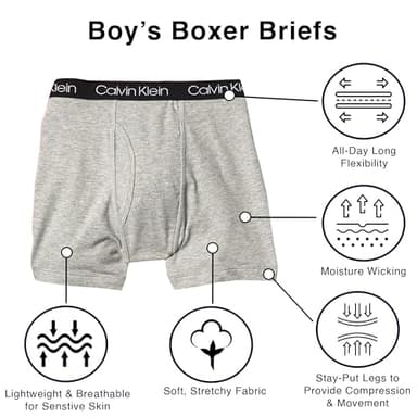 Calvin Klein Boys Little Modern Cotton Boxer Briefs, 5 Pack Black, Grey, White, Light Blue, NavyLarge - Image 3