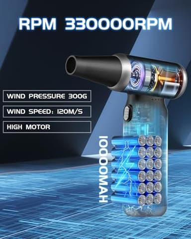 Electric Compressed Air Duster - 33,0000 RPM Rechargeable Cordless Turbo Blower, Portable Air Blower Gun for Cars, PC, Keyboard, Home & Outdoor Dust Cleaning (Replaces Compressed Air Cans) - Image 2