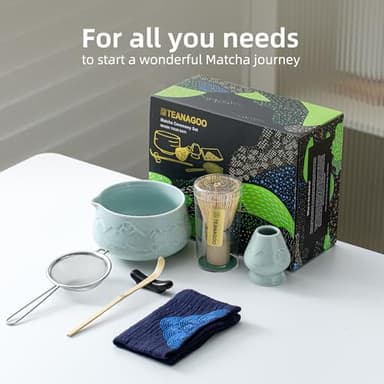 TEANAGOO 7 Pcs Matcha Whisk Set Blue, Ceramic Matcha Set, Matcha Kit for Ceremony, Matcha Tea Set for Making Breakfast/Latte, Tradition Whisk Set and Bowl with Scoop&Sifter, Gift for Friend/Family - Image 6