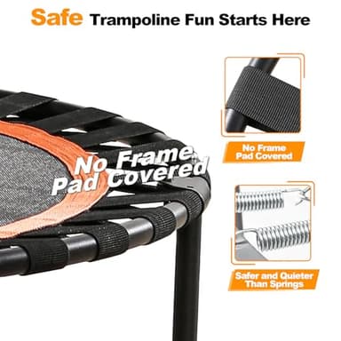 40"/48" Foldable Mini Trampoline Load 330lbs,Portable Exercise Rebounder Trampoline with Adjustable Foam Handle,Fitness Trampoline for Adults (40 in with handrail) - Image 2