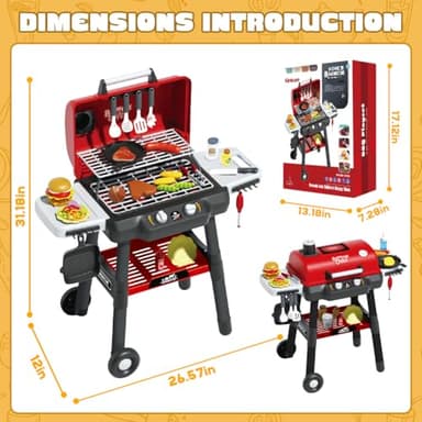 Kids BBQ Grill Playset, Kitchen Playset with Smoke Sound Light and Wheel, Movable Pretend Play Toy Grills for Kids Ages 4-8, 2-Layer Outdoor Cooking Toys for Toddlers 3-5 Birthday Gifts - Image 7