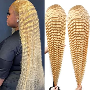 SUPSYOUSF 30 Inch Lace Front Wig Human Hair 613 13X6 Transparent Lace Deep Wave 180 Density Free Part Blonde Lace Frontal Wig for Women - Image 1