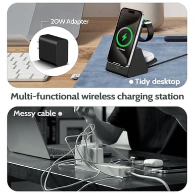 Mag-Safe Charger Wireless Charging Station: 3 in 1 10000mAh Portable Power Bank Compatible for iPhone 16/15/14/13/12 Series and Apple Watch - Magnetic Charging Stand Black - Image 5