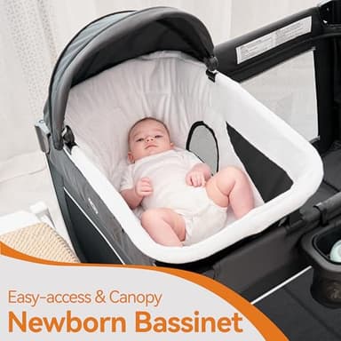 Pamo Babe 4 in 1 Baby Playards with Bassinet & Changing Table, Portable Crib Breathable Mesh and Toy Mobile - Image 5