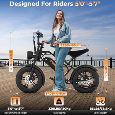 Tamobyke T16 Electric Bike for Teens & Childs, 1000W Motor 48V15.6Ah Removable Battery, 30MPH Off-Road Electric Bicycle,16"Fat Tire Ebike for Kids, 7-Speed,Dual Hydraulic Brakes, Fits Riders 5'0"-5'7" - Image 8