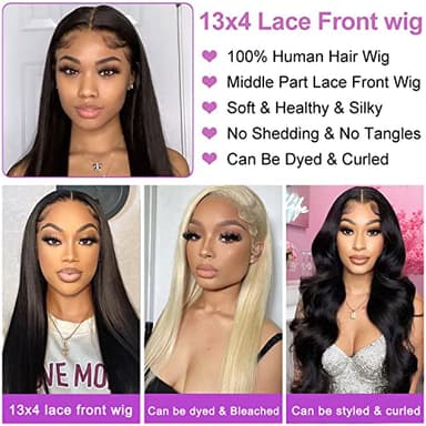 NVL Hair Straight Human Hair Wig, 13x4 Lace Front Wig for Women, Pre-Plucked with Baby Hair, Glueless, 200% Density, Natural Color, 22 Inch - Image 4