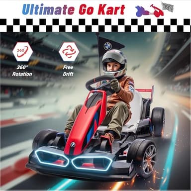 Wanan Electric Go Kart with Adjustable Seat, 24V Licensed BMW Drift Kart with Dual 200W Motors, Crazy Go Cart for Kids Ages 6-12, LED Lights, Drift Mode and 2 Speed (Red, 24V) - Image 4