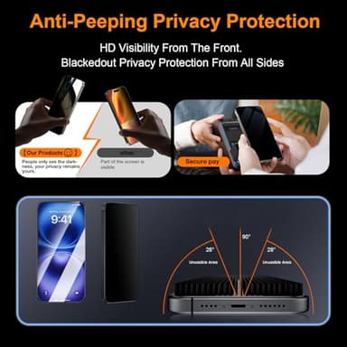 OneFish Privacy Screen Protector for iphone 15 Pro Max, Anti-Spy Tempered Glass Private, Edge Protection Screen Protector with Installation Frame, 9H Glass Scratch Resistant, 2Pack - Image 5