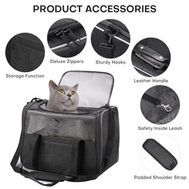 JUNGYOUN Premium ​Cat Carrier - ​Pet Carrier for Cat & Small Dogs up to 15lbs - ​Airline Approved Travel Dog Carrier with Anti-Escape Zippers, Collapsible Travel Bowl & Padded Strap,Dark Grey - Image 5