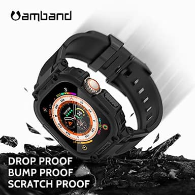 amBand Bands Case Screen Protector Compatible with Apple Watch Ultra 3/2/1 49mm for Men, M1 Sport Series Rugged Cover Strap and 9H Tempered Glass, Military Protective Bumper for iWatch 49 mm Men Black - Image 4