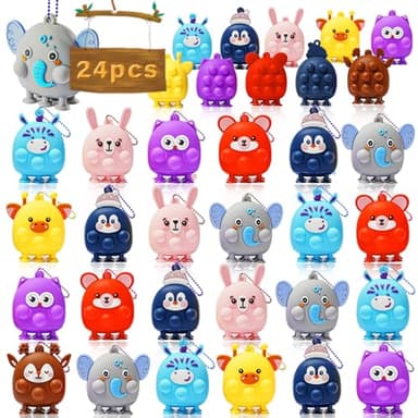 24 Pcs Party Favors for Kids, 3D Animal Pop Fidget Toys Bulk, Sensory Bath Suction Toys for Toddlers, Carnival Treasure Classroom Prizes Box Toys, Fidget Stocking Stuffers Birthday Party Gifts - Image 1