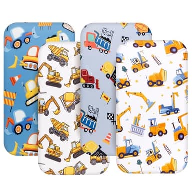 4 Pack Baby Boy Bassinet Sheets Set Soft Fitted Baby Boy Mattress Covers Construction Truck or Dinosaur Theme Breathable Toddler Sheets for Infant Boys (Construction Truck, Bassinet Sheets) - Image 1