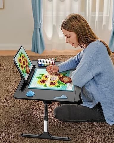 Laptop Table with LED Desk Light, SAIJI Laptop Stand for Bed, Height Adjustments Bed Desk with Book Stand for Reading Writing Drawing (Black) - Image 8