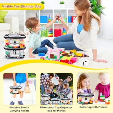 Tesuko 6 Pack Clear Toy Storage Bag with Name Tag& Manual Pocket, Waterproof Transparent PVC Toy Organizer Case for Lego Bricks, Board Games, Building Blocks, Puzzles (Large Capacity, Black) - Image 7