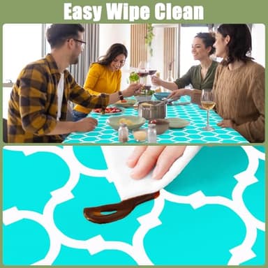 Smiry Rectangle Picnic Table Cover, Waterproof Elastic Fitted Camping Tablecloths for 4 Foot Tables, Wipeable Flannel Backed Vinyl Tablecloth Protector for Indoor, Outdoor (Teal, 24x48 Inches) - Image 5