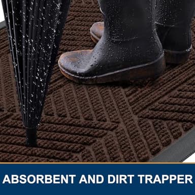 Smiry Front Door Mat Outside Entrance, Heavy Duty Sturdy Natural Rubber Doormat, Trap Dirt and Moisture, Easy Clean Low Profile Welcome Floor Mats for Indoor Outdoor Entry, 29.5x17 Inch, Dark Brown - Image 3