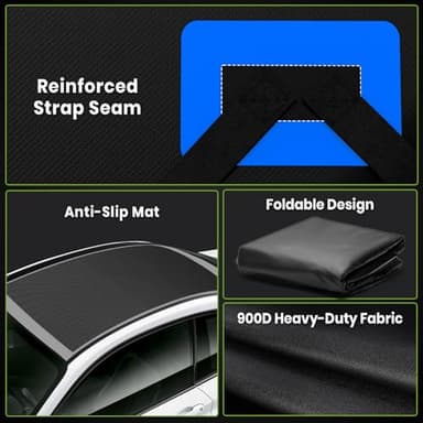 APTY 21 Cubic Feet Car Rooftop Cargo Bag Carrier, Soft Roof Top Luggage Bag for All Vechicles with/Without Racks - with Waterproof Zip, Luggage Lock, Anti-Slip Mat, Storage Bag, Door Hooks, Blue - Image 7