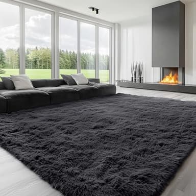 OLANLY 8x10 Machine Washable Large Area Rugs for Living Room, Bedroom, Soft Fluffy Shaggy Bedside Rug, Indoor Floor Carpet for Kids Girls and Boys, Dorms, Nursery, Home Decor Aesthetic, Black - Image 3