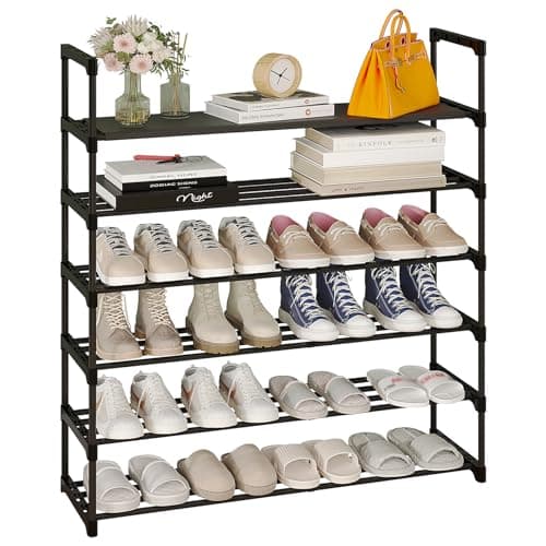 Calmootey 6-Tier Shoe Rack, Tall Large Capacity 30 Pairs Shoes Storage Organizer, Stackable Wide Shoe Shelf for Entryway, Hallway, Black - Image 1