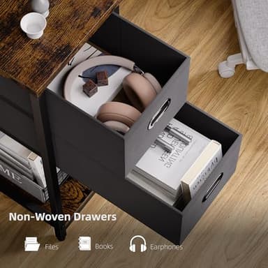 Pamray 55 Inch Computer Desk with Non-Woven Storage Drawers and Monitor Stand Home Office Desk for Bedroom Study Table Writing and Work Desk Black - Image 6