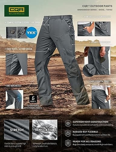 CQR Men's Vent Stretch Pants, Quick Dry Lightweight Casual Cargo Pants, Water Resistant Straight-Fit Utility Work Pants, Shendo Flex Carbon Grey, 32W x 30L - Image 8