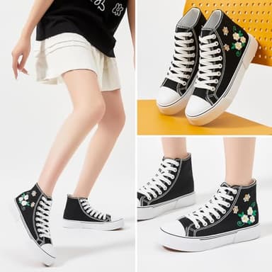 hash bubbie High Top Sneakers for Women Classic High Tops Canvas Shoes Lace up Women's Fashion Sneaker(Black Flower,US8.5W/US6.5M) - Image 6