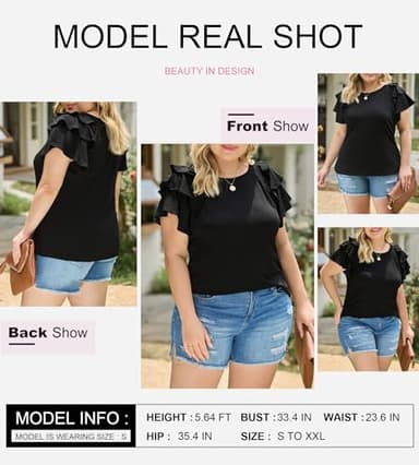 SHEWIN Summer Tops for Women Casual Short Ruffle Sleeve Tshirts Shirts for Women 2025 Black L - Image 4
