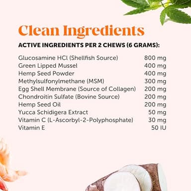 Senior Hemp Hip & Joint Supplement - Dog Joint Supplement with Hemp Oil, Glucosamine for Dogs, Collagen, MSM & Green Lipped Mussel - Mobility for Senior Dogs (Chicken 180ct) - Image 7