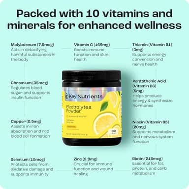 KEY NUTRIENTS Multivitamin Electrolytes Powder No Sugar - Refreshing Lemonade Electrolyte Powder - Sodium & Energy Supplement - Hydration Powder - No Calories - 90 Servings - Made in USA - Image 4