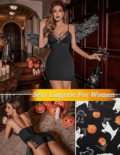 Avidlove Women's Sleepwear Modal Nightgown Full Slip Dress Lace Chemise Lingerie Babydoll Lingerie for Women Black XL - Image 5