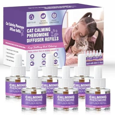 Cat Pheromones Calming Diffuser Refill 6 Pack Multicat Pheromone Diffusers Refills Relieve Anxiety Stress Reduce Spraying Fighting and Scratching for Cats Calm 48ml Fit All Common Diffusers Plug In - Image 1