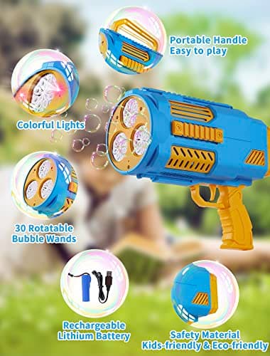 Upgraded Bubble Machine Gun, Built-in Solution, Automatic Blower, 8000+ Bubbles Per Minute for Kids Adults Maker Halloween Toys Indoor Outdoor Wedding Birthday Party - Blue - Image 4
