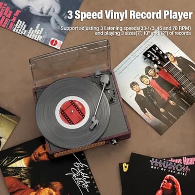 Vinyl Record Player Turntable with Built-in Bluetooth Receiver & 2 Stereo Speakers, 3 Speed 3 Size Portable Retro Record Player for Entertainment and Home Decoration - Image 5