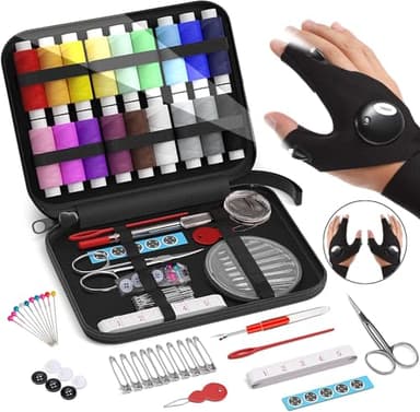 Cool Sewing Kit Gifts for Grandma, Mom, Friend, Adults, Beginner, Emergency,Sewing Supplies with Thread, Scissors, Needles,Flashlight Gloves for Extra Precision Lighting in Sewing Craft Small Repairs - Image 1