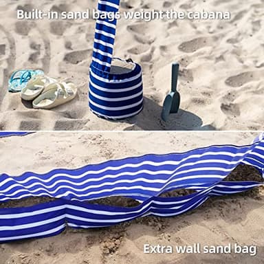 AMMSUN Beach Cabana, 6.2'×6.2' Beach Canopy, Easy Set up and Take Down, Cabana Tent with Sand Pockets, Instant Sun Shade with Side Wall, Siesta Stripe - Image 3
