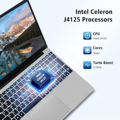 VGKE 15.6" Laptop Computer, 1920 * 1080p Student Laptop with Backlit Keyboard, 12GB DDR4 RAM 256GB SSD, Intel Celeron Quad-Core J4125 Processor, Fingerprint Reader, Webcam, Silver - Image 3