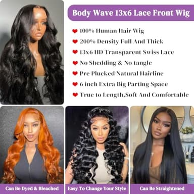 30 Inch 13x6 Body Wave Lace Front Wigs Human Hair 200 Density HD Lace Front Wigs Human Hair Pre Plucked Brazilian Virgin Wigs Human Hair for Women Glueless Lace Frontal Wig Natural Black Body Wave Wig - Image 3