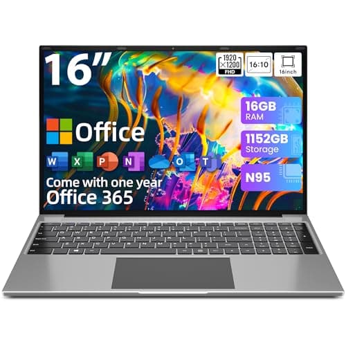 jumper Laptop Computer 16 Inch, Office 365, Laptops with 16GB RAM, 1152GB Storage, FHD IPS 1920x1200 Display, 12th N95 CPU(Up to 3.4GHz), 38WH Battery, 2 Speakers, Mini HDMI, 16:10. - Image 1