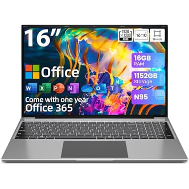jumper Laptop Computer 16 Inch, Office 365, Laptops with 16GB RAM, 1152GB Storage, FHD IPS 1920x1200 Display, 12th N95 CPU(Up to 3.4GHz), 38WH Battery, 2 Speakers, Mini HDMI, 16:10. - Image 1