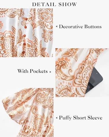 BTFBM Women Summer Floral Short Dresses V Neck Short Sleeve Tiered Ruffle Boho Swing Dress A-Line Mini Dresses(White Apricot Floral,Large) - Image 5