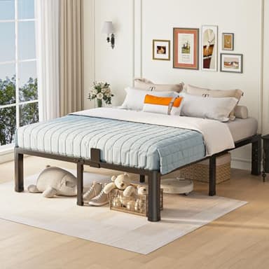 14 inch King Size Bed Frame with Round Corner Legs and Headboard Hole Mattress Slide Stopper 3500 lbs Heavy Duty Metal Platform,Steel Slat Support,No Box Spring Needed,Easy Assembly,Noise Free - Image 2