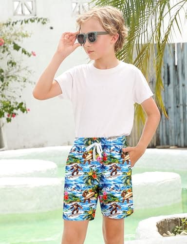 ZenGents Boys Swim Trunks with Compression Liner Toddler Bigfoot Bathing Suit Size 6 7 Kids Boy Hawaiian Board Swimming Short Suits Swimwear - Image 3