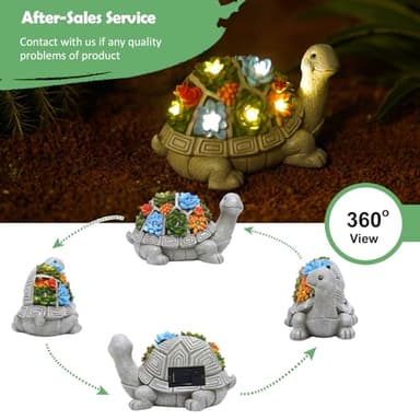 Nacome Garden Outdoor Statues Turtle with Succulent and 7 LED Lights - Lawn Decor Tortoise Statue for Patio, Balcony, Yard Ornament - Unique Housewarming Gifts - Image 3