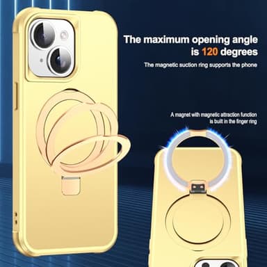 SKYLMW Compatible with iPhone 15 Case with Invisible Magnetic O-Ring Stand Military-Grade Case for iPhone 15 6.1" [Compatible with Mag-Safe][Great Grip Feeling], Gold - Image 9