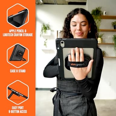 STM Goods Dux Swivel for iPad 9th/8th/7th Gen Case: 360° Rotating Stand & Hand Strap - Rugged Protection with Apple™ Pencil Storage, Clear PC Back Ideal for Frontline & Service Workers - Black - Image 5