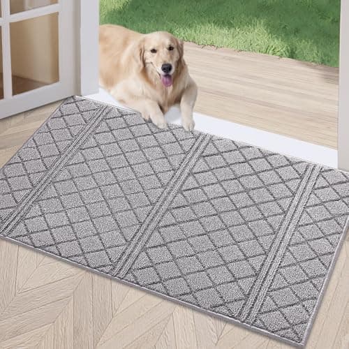REFETONE Indoor Doormat, Front Back Door Mat 20"x32" Rubber Backing Non Slip Mats, Absorbent Resist Dirt Entrance Rugs for Entryway, Washable Low-Profile Inside Floor Mat for Muddy Wet Shoes, Grey - Image 1